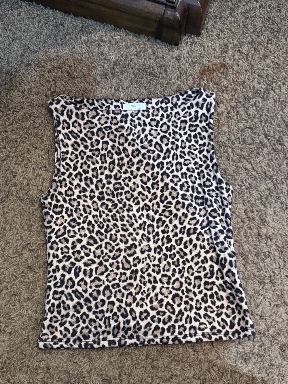 Sleeveless Leopard Print Tank Top - Beige/Black
